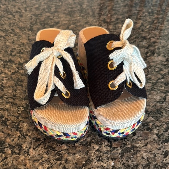 Black and Cream Espadrille Platform Shoes 8.5 - Picture 2 of 13